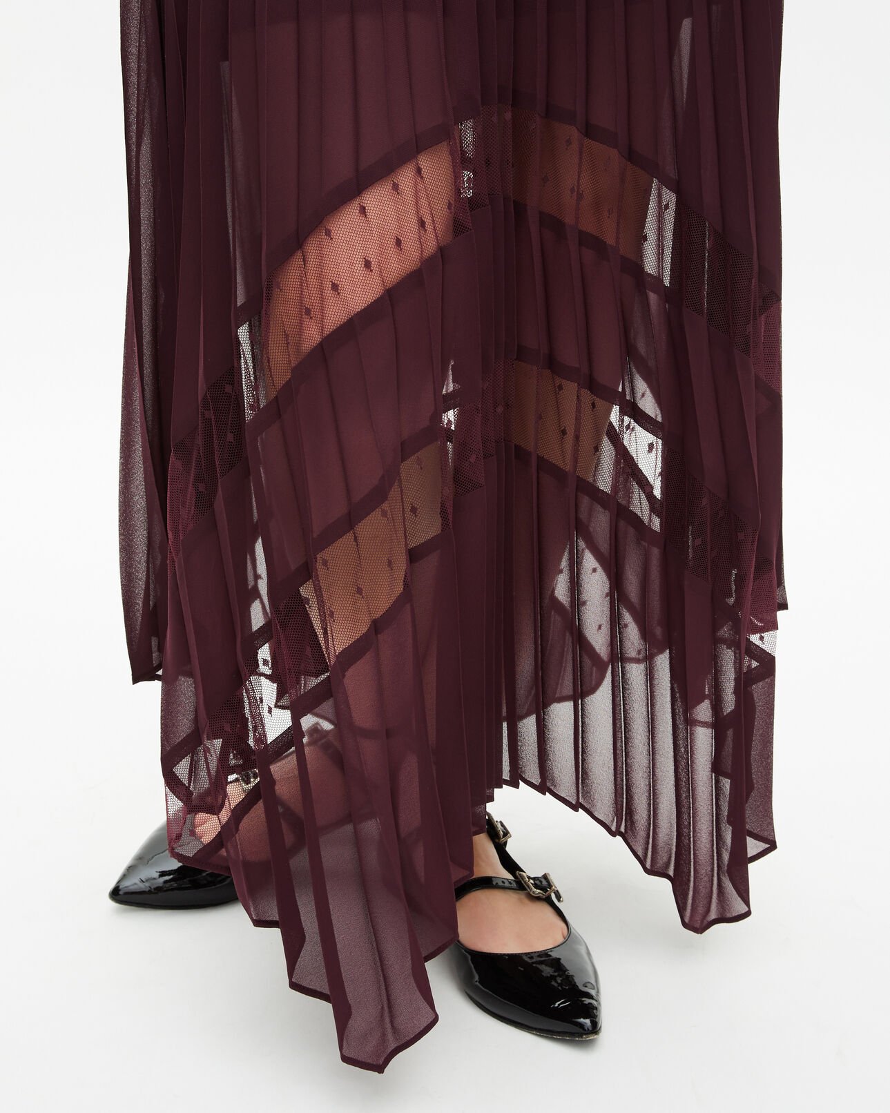The Kooples WOMEN BURGUNDY long burgundy pleated dress