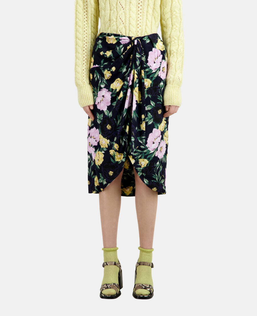 The Kooples F LIGHT PINK / DARK NAVY printed midi skirt