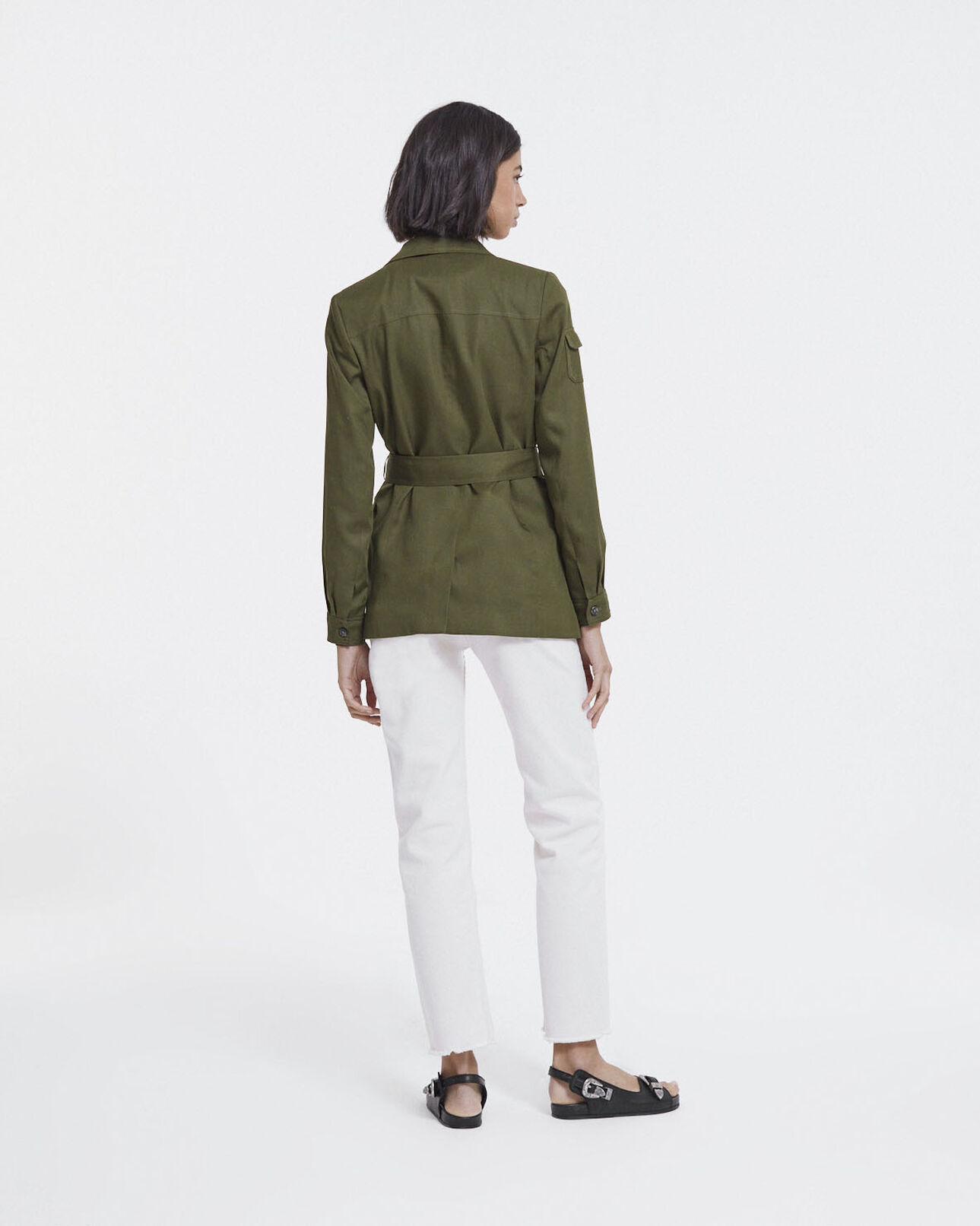 The Kooples FEMME KAKI veste kaki fluide tencel à poches