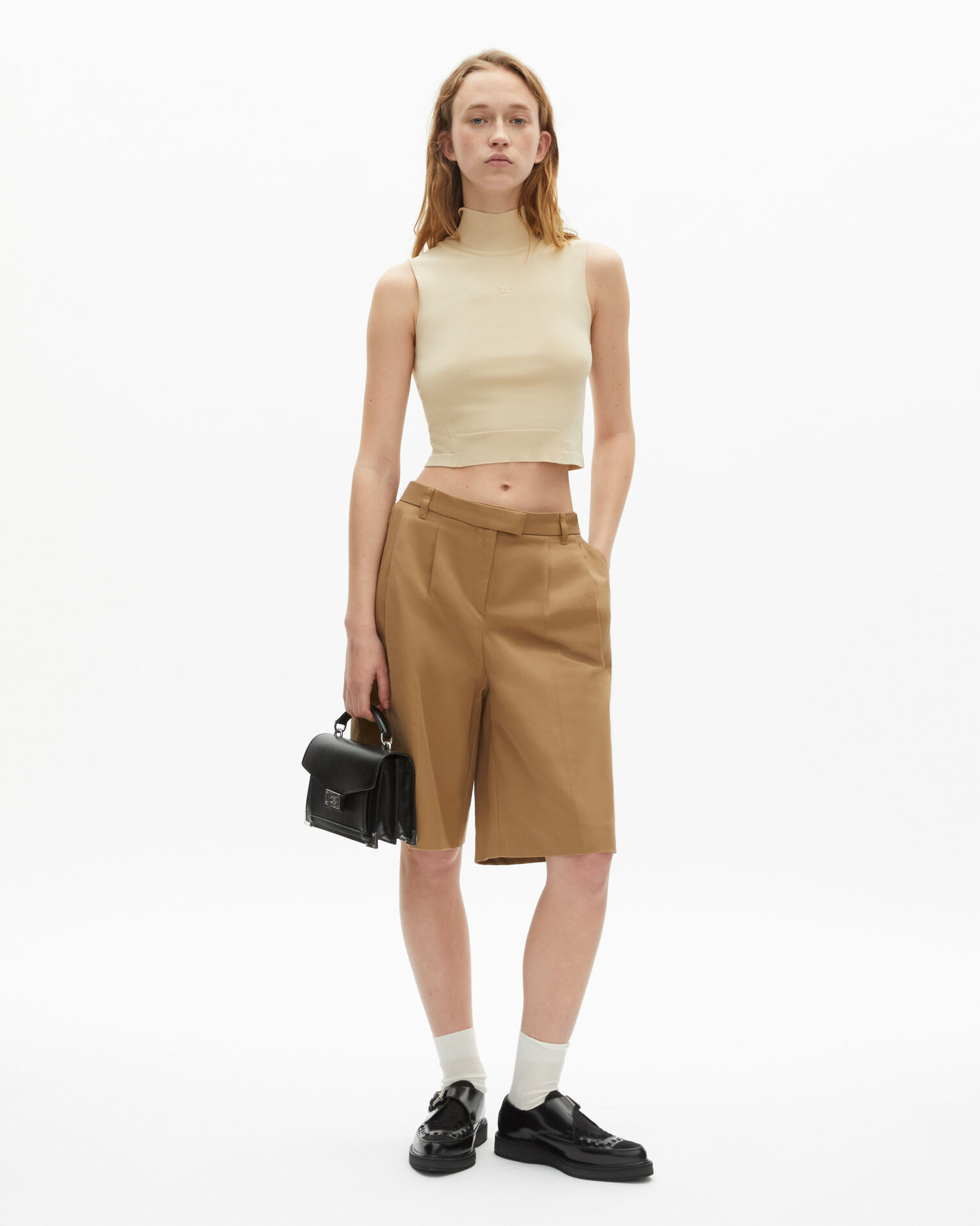 Bermuda-Shorts aus Baumwolle und Leinen in Camel, BROWN, hi-res image number null