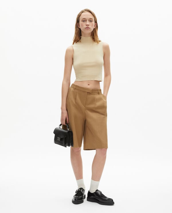 The Kooples WOMEN BROWN camel cotton and linen bermuda shorts