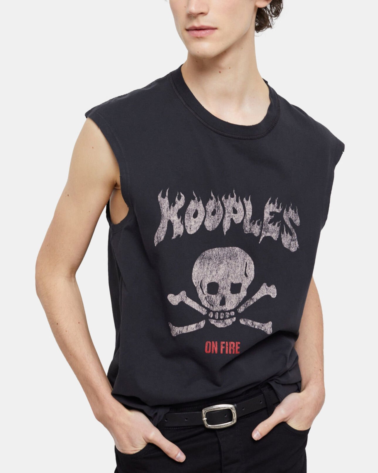 The Kooples HOMME BLACK WASHED t-shirt homme sérigraphié noir