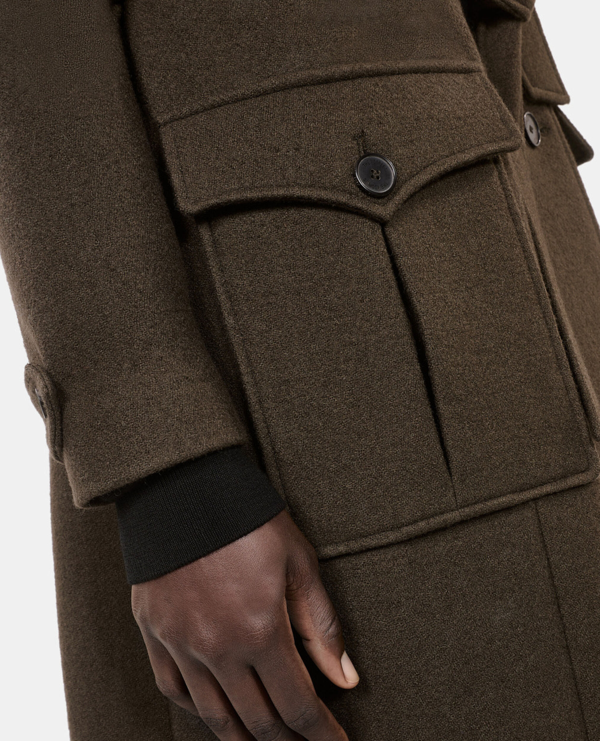 Long wool coat in khaki trench style, KAKI, hi-res image number null