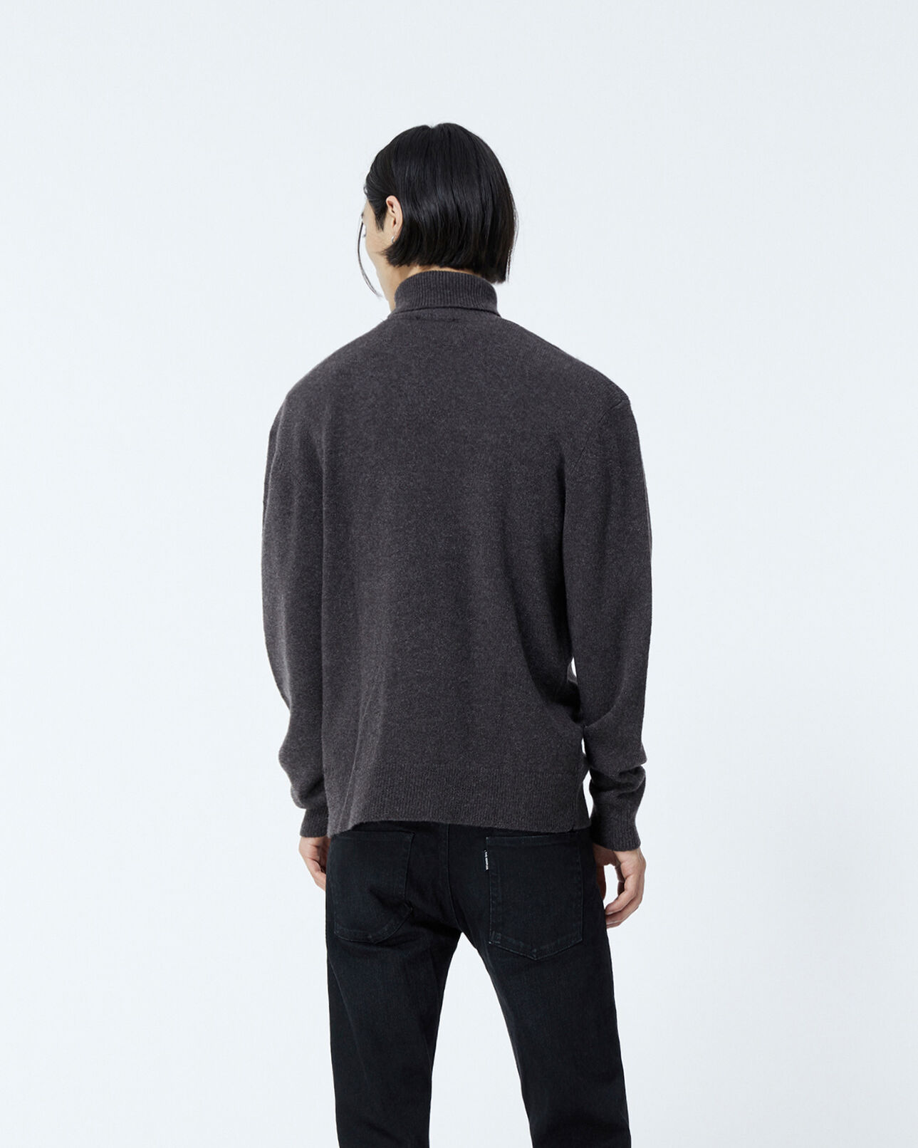 The Kooples MEN BROWN dark brown sweater in wool with turtleneck