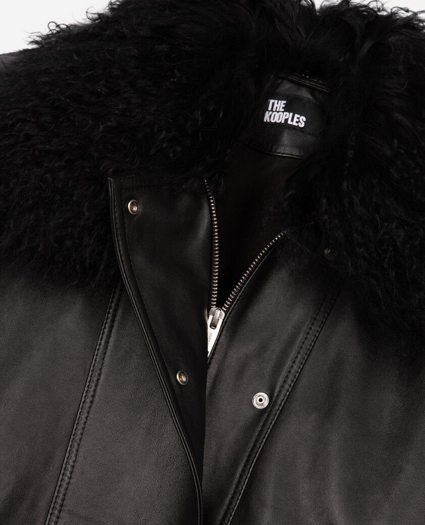 The Kooples F BLACK leather jacket with removable fur collar, black
