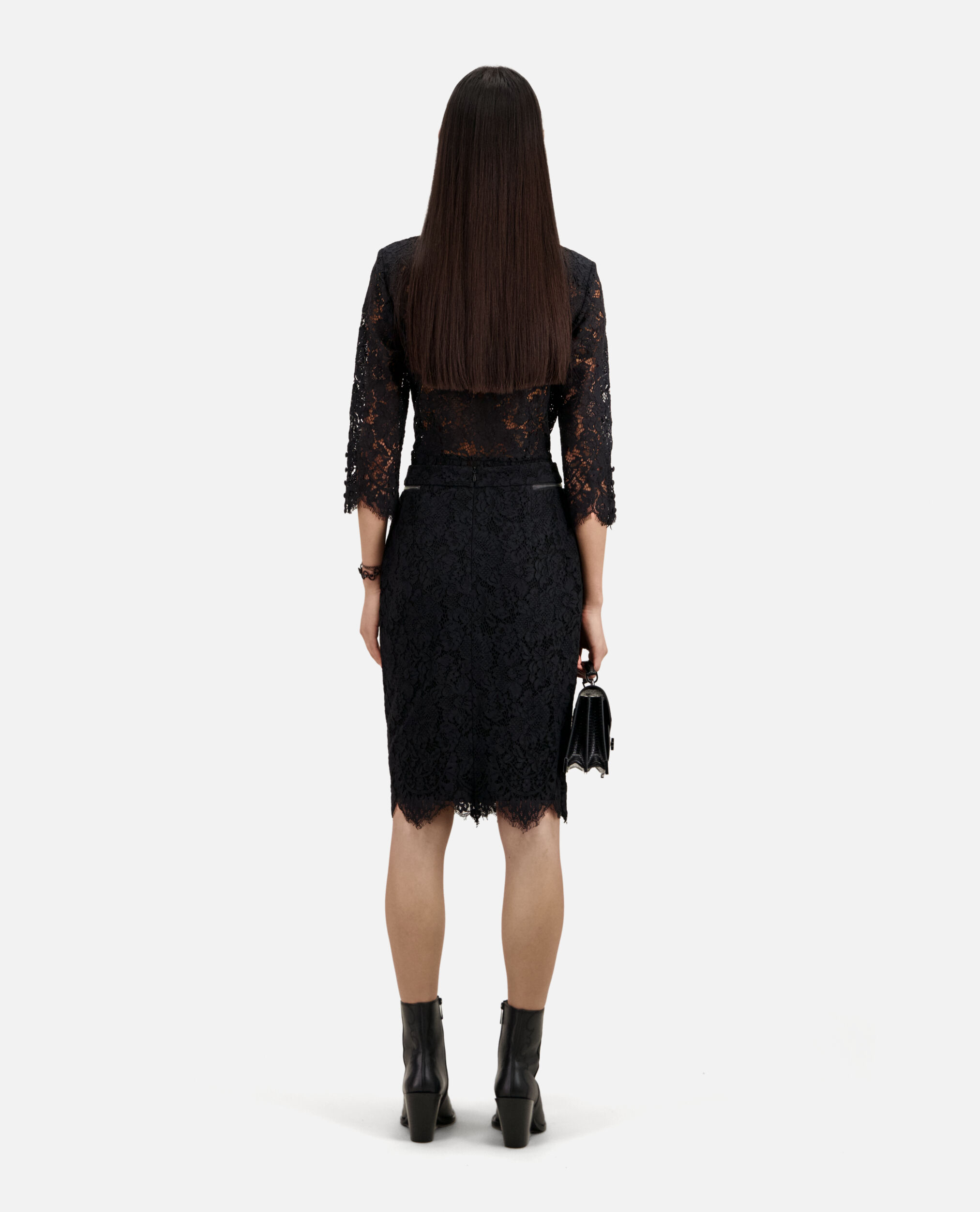 Black lace mid-length pencil skirt, BLACK, hi-res image number null