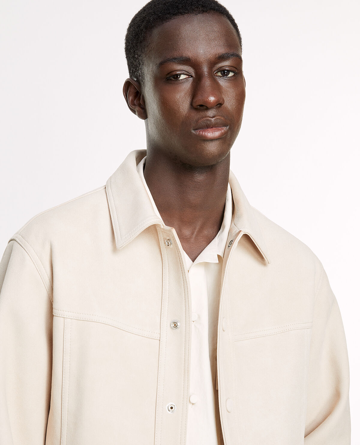 Suede like beige leather shirt w buttons