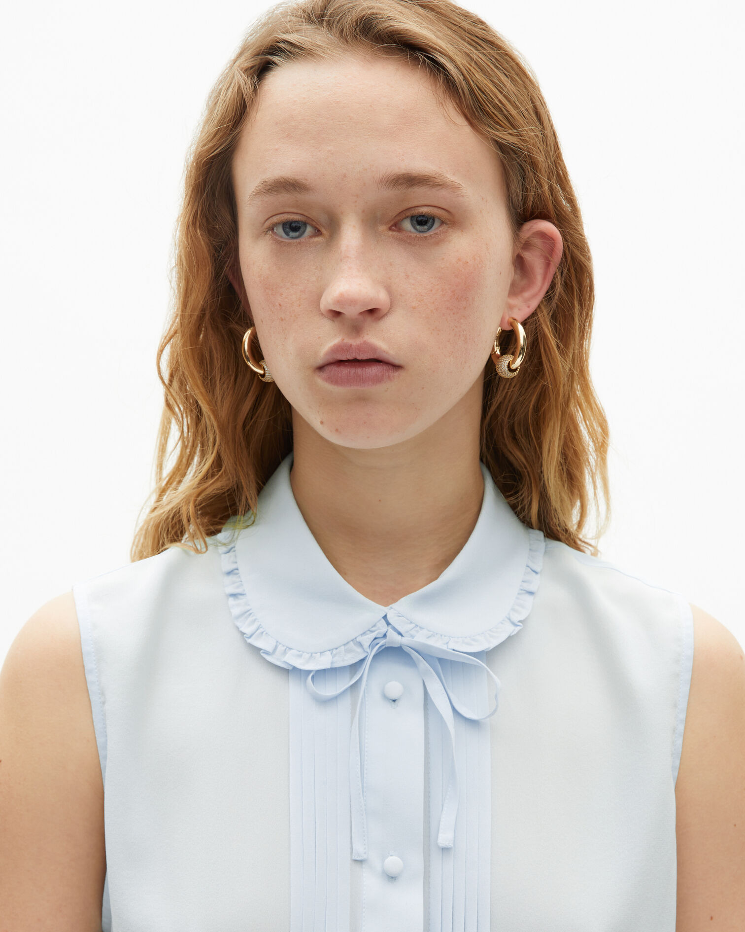 Light blue silk sleeveless shirt, BABY BLUE, hi-res image number null