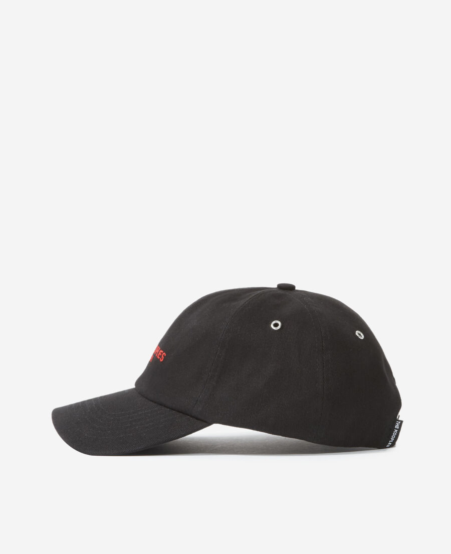 black cotton cap with red embroidered logo