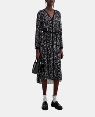The Kooples FEMME BLACK-ECRU robe longue imprimée avec boutonnage