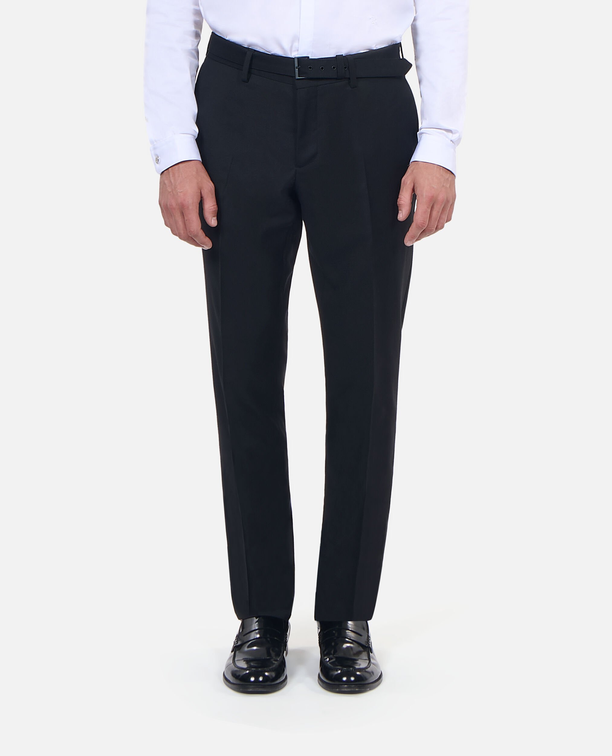 Black wool fitted suit trousers, BLACK, hi-res image number null