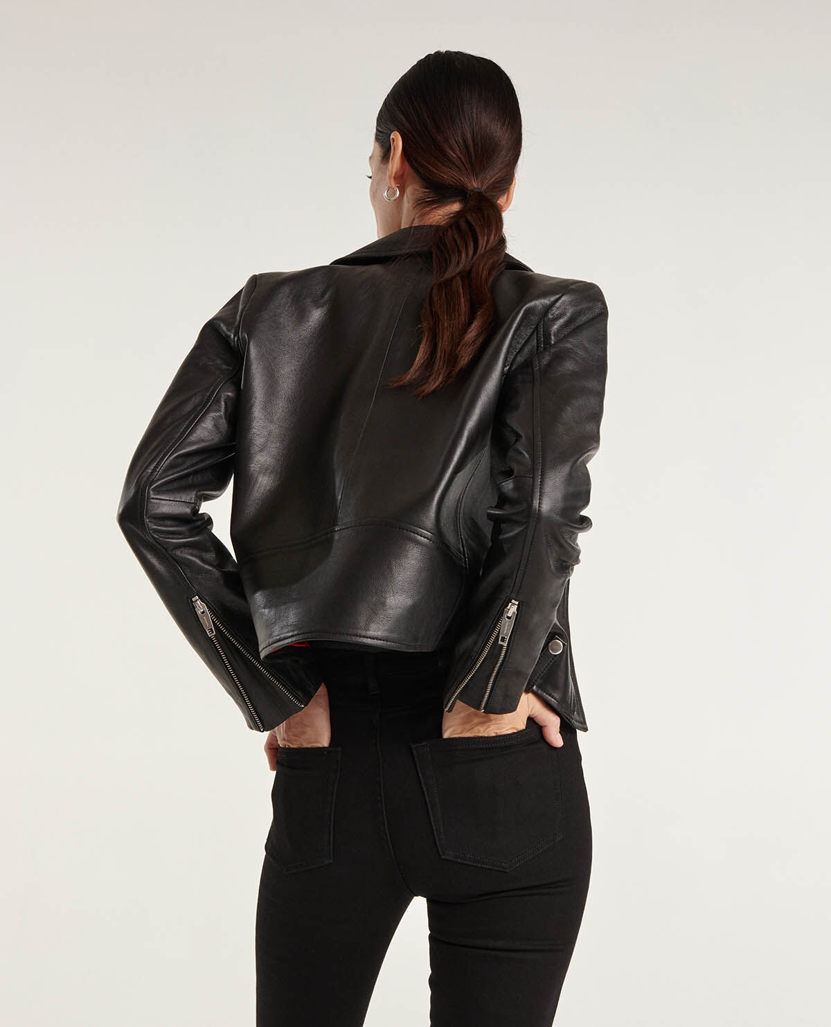Black leather biker jacket with zippers