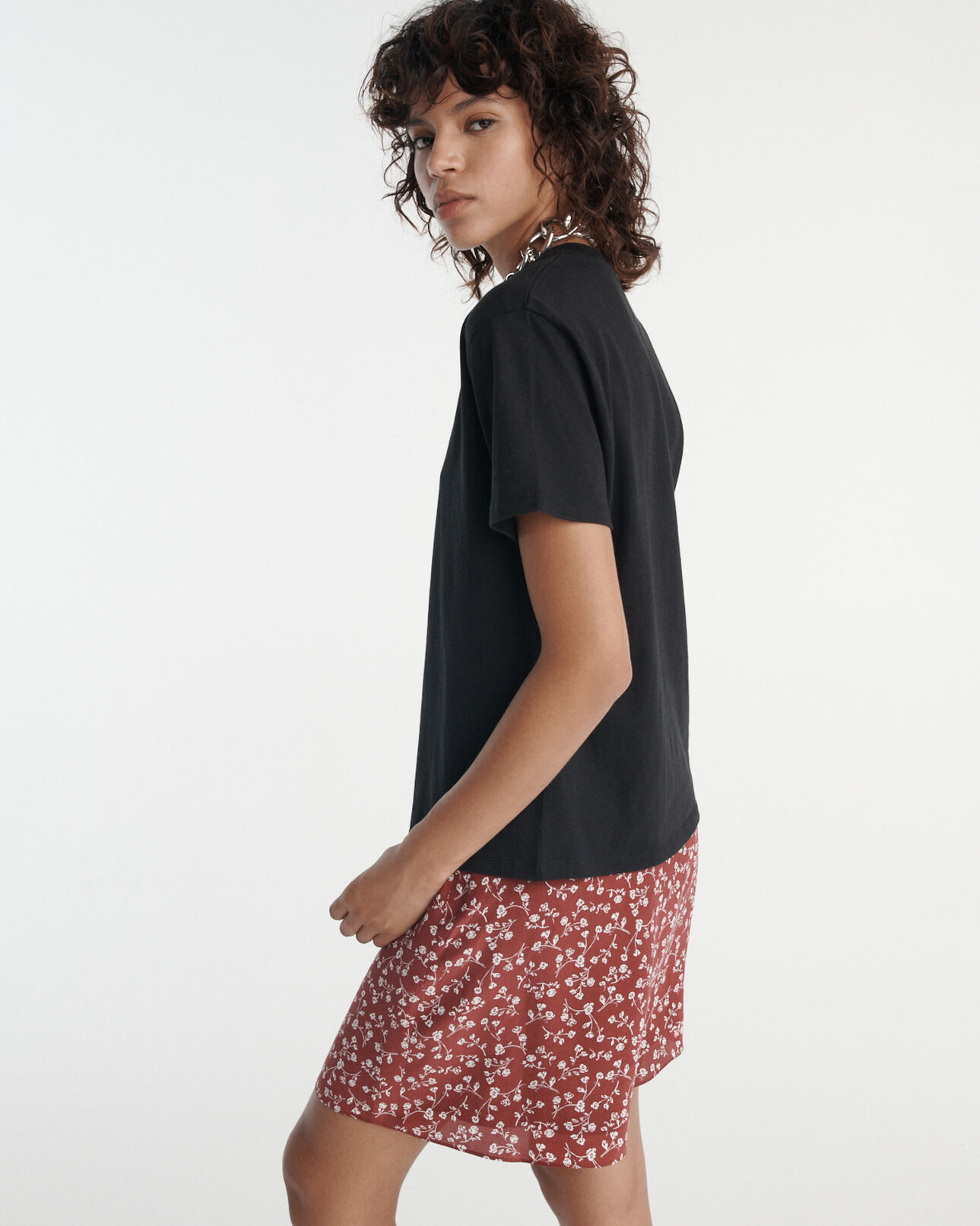 The Kooples FEMME BLACK t-shirt noir coton broderie flamme