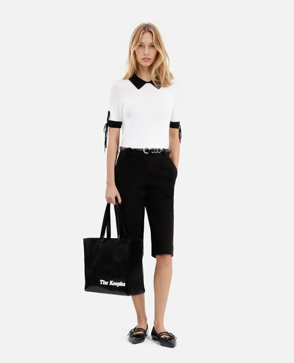 The Kooples WOMEN BLACK-ECRU short-sleeved ecru wool sweater