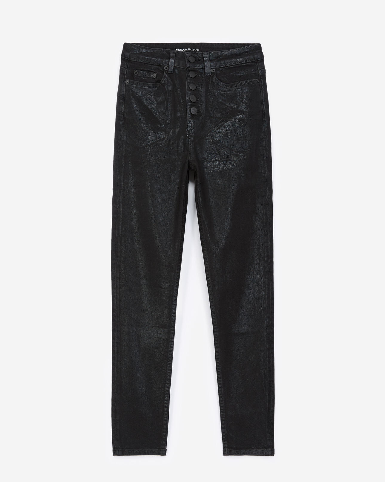 The Kooples FEMME BLACK jean noir enduit à boutons apparents