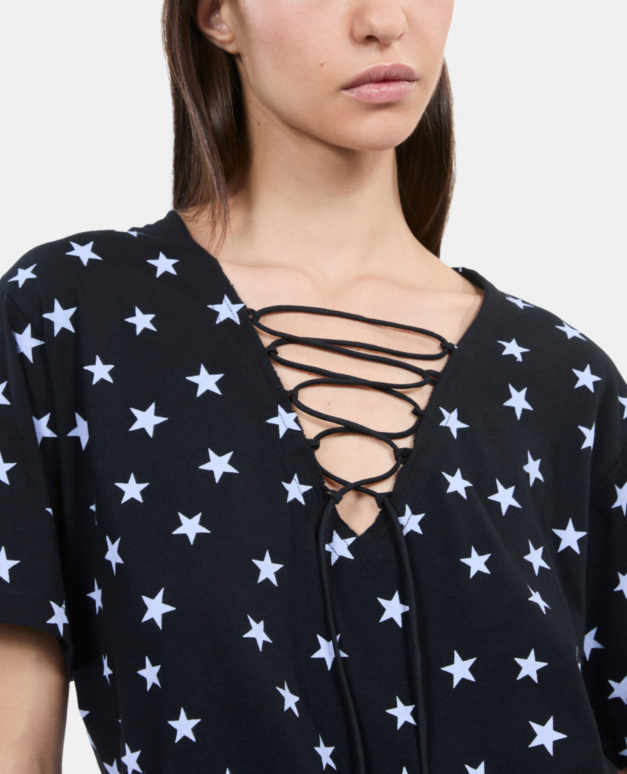 Schwarzes T-Shirt mit Sterne-Print, BLACK WASHED, hi-res image number null