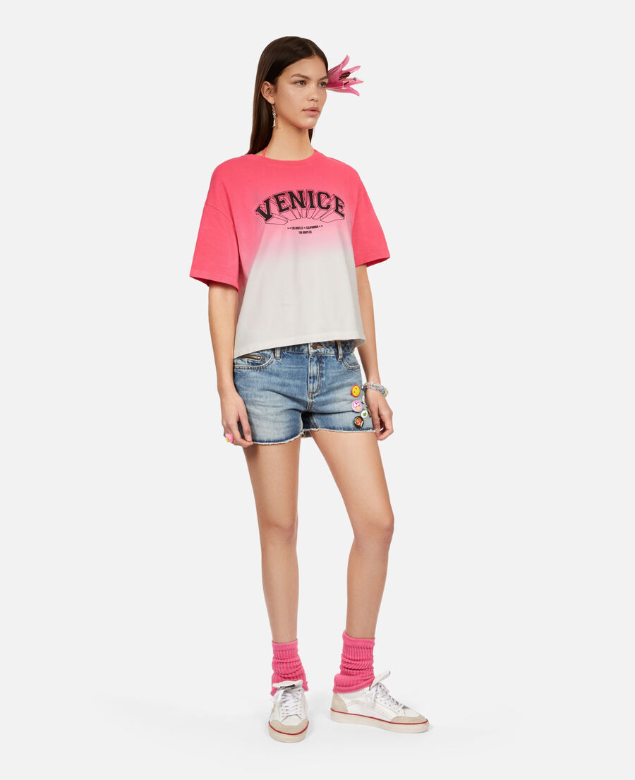 rosa t-shirt mit venice-siebdruck