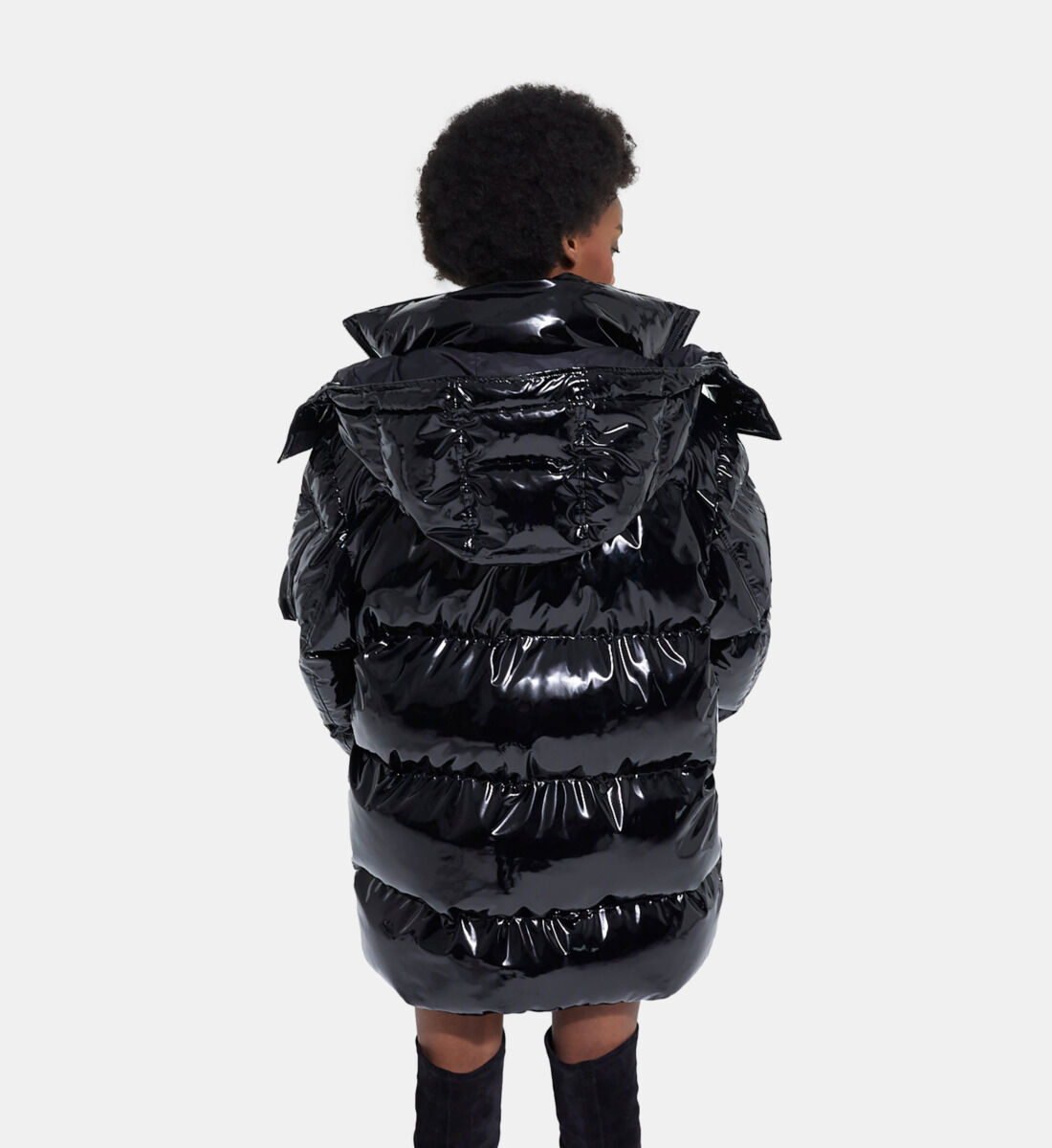 Black vinyl coat with fur hood clearance