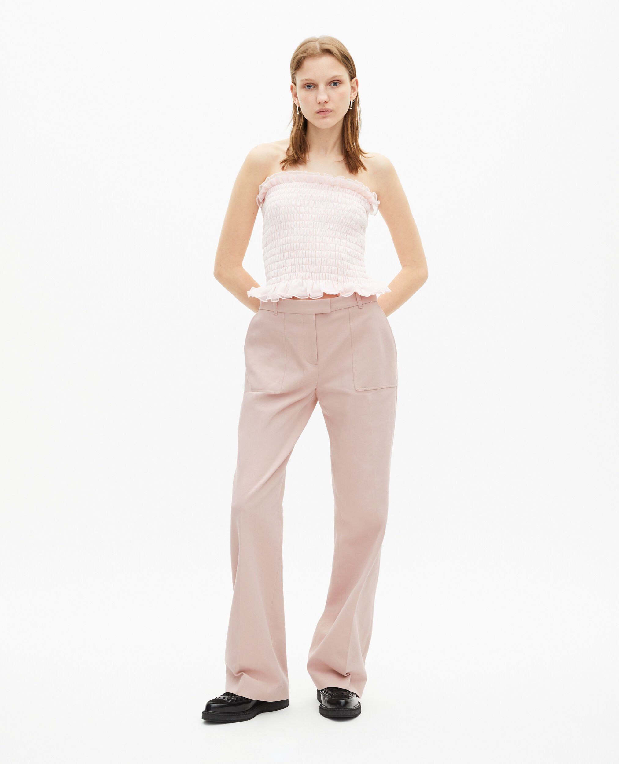 Pink smocked bustier top, LILA, hi-res image number null