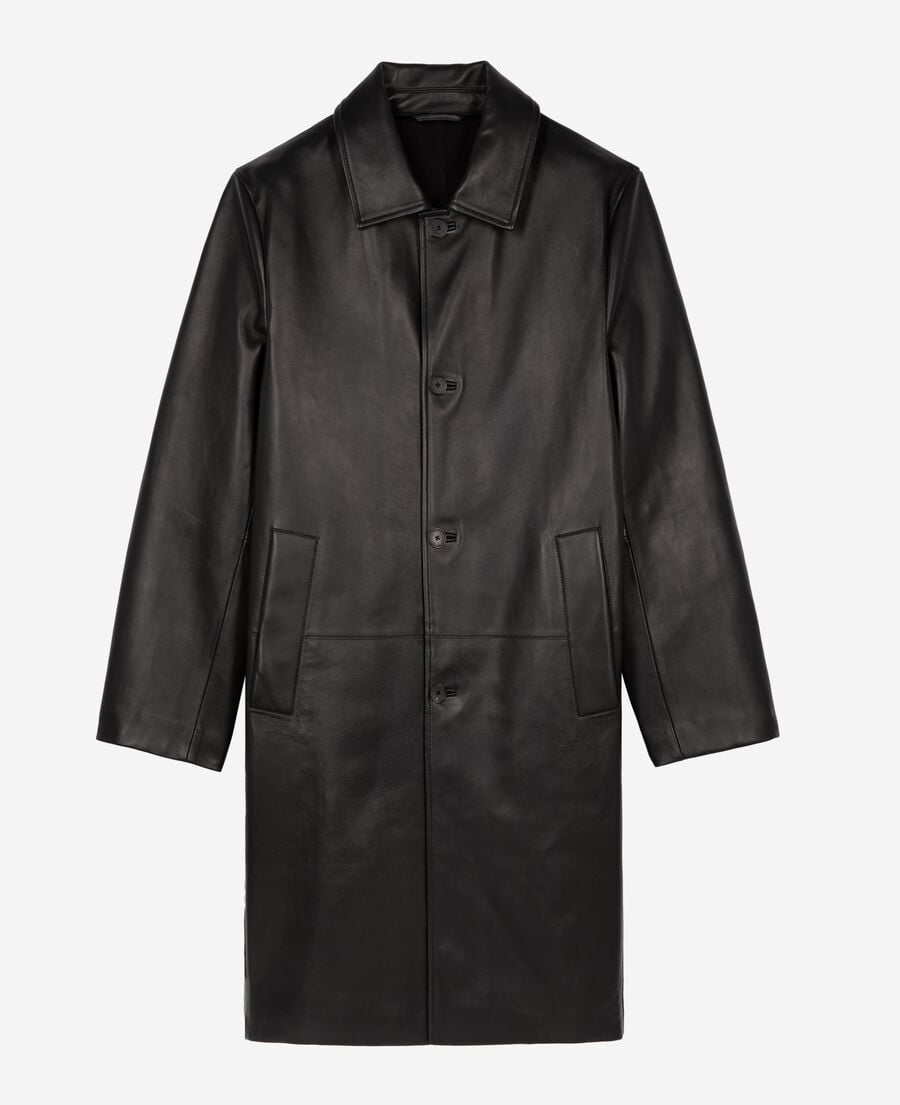 The Kooples H BLACK black leather mid-length coat