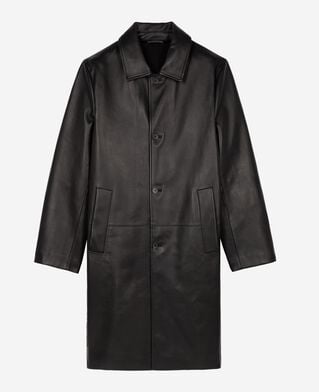 The Kooples H BLACK black leather mid-length coat