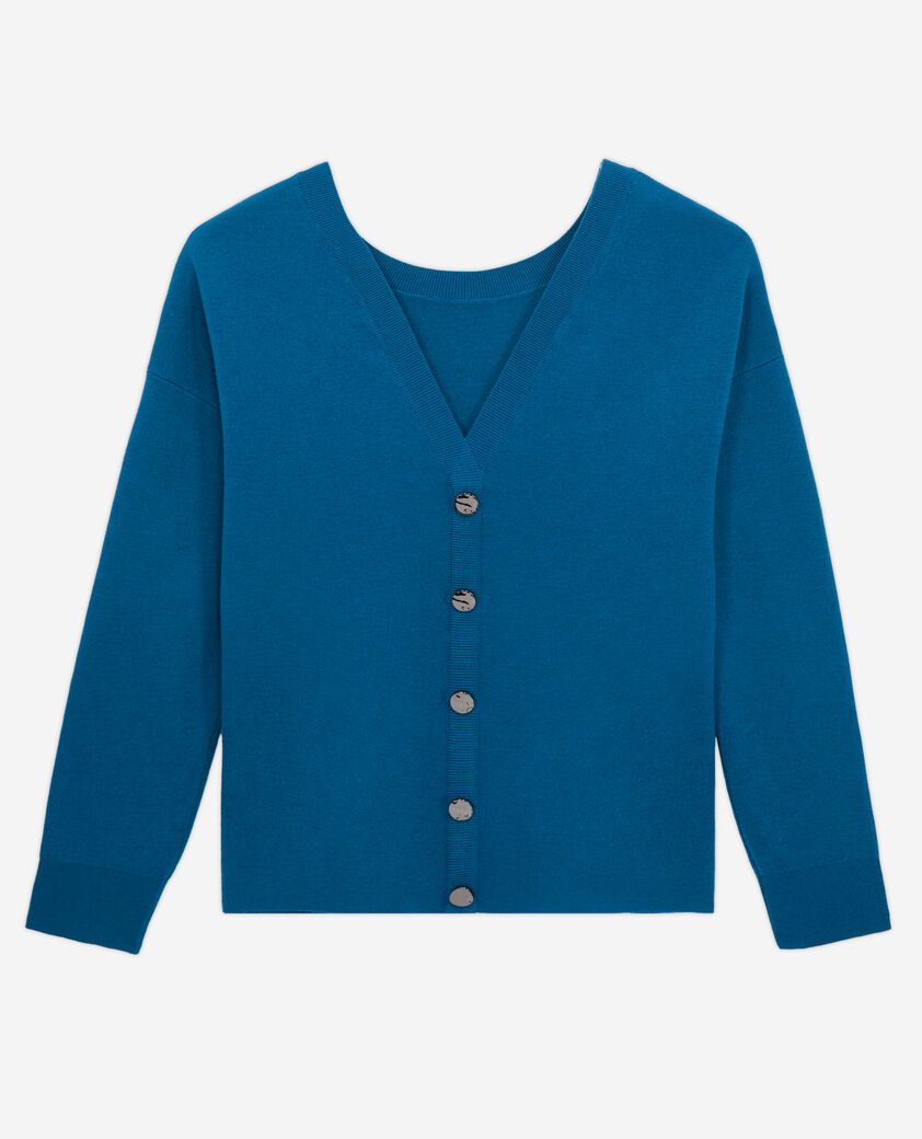 The Kooples FEMME MEDIUM BLUE pull bleu avec boutonnage dans le dos