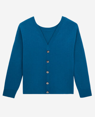 The Kooples DAMEN MEDIUM BLUE blauer pullover mit knopfleiste am rücken