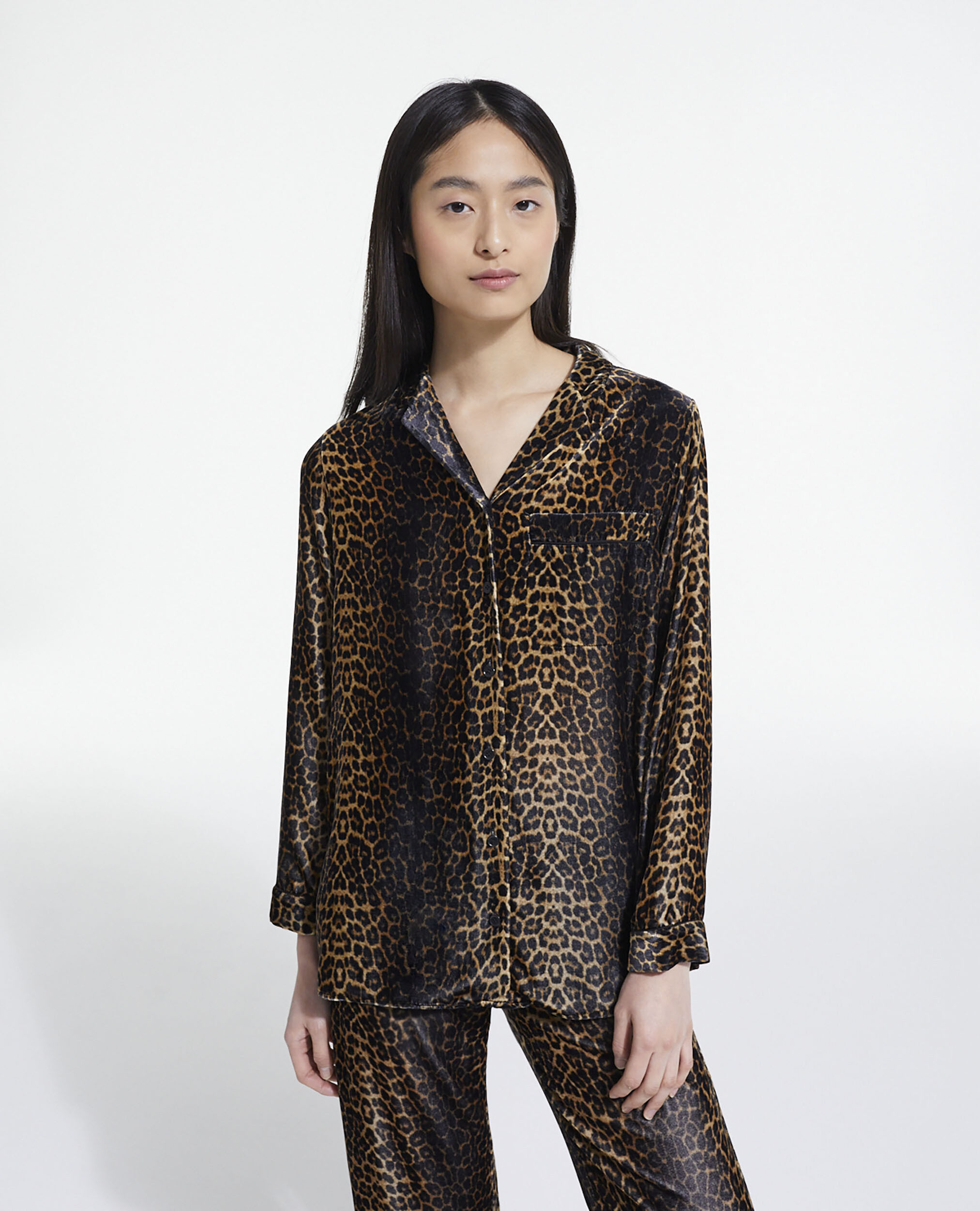 Velvet leopard print shirt, LEOPARD, hi-res image number null