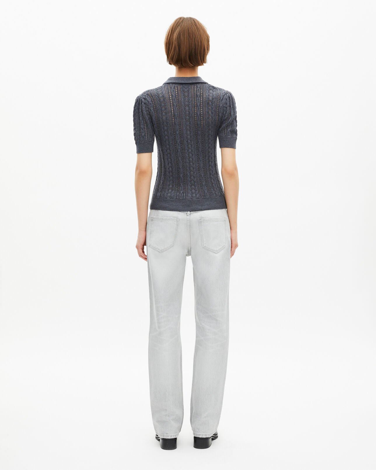 The Kooples FEMME ANTHRACITE pull manches courtes en laine mérinos gris