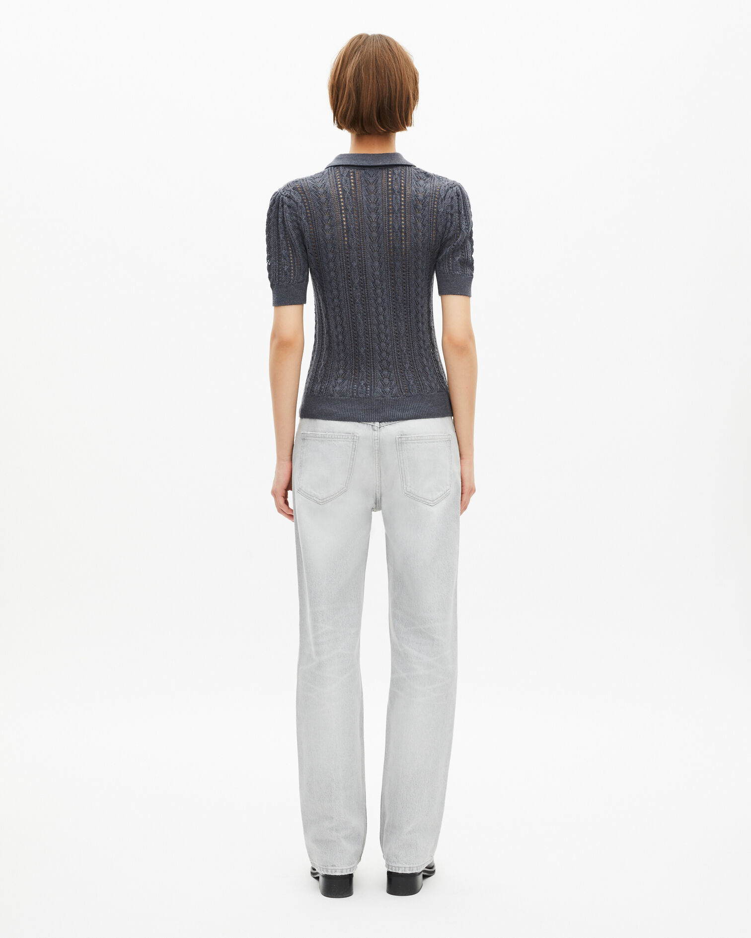 Pull manches courtes en laine mérinos gris, ANTHRACITE, hi-res image number null