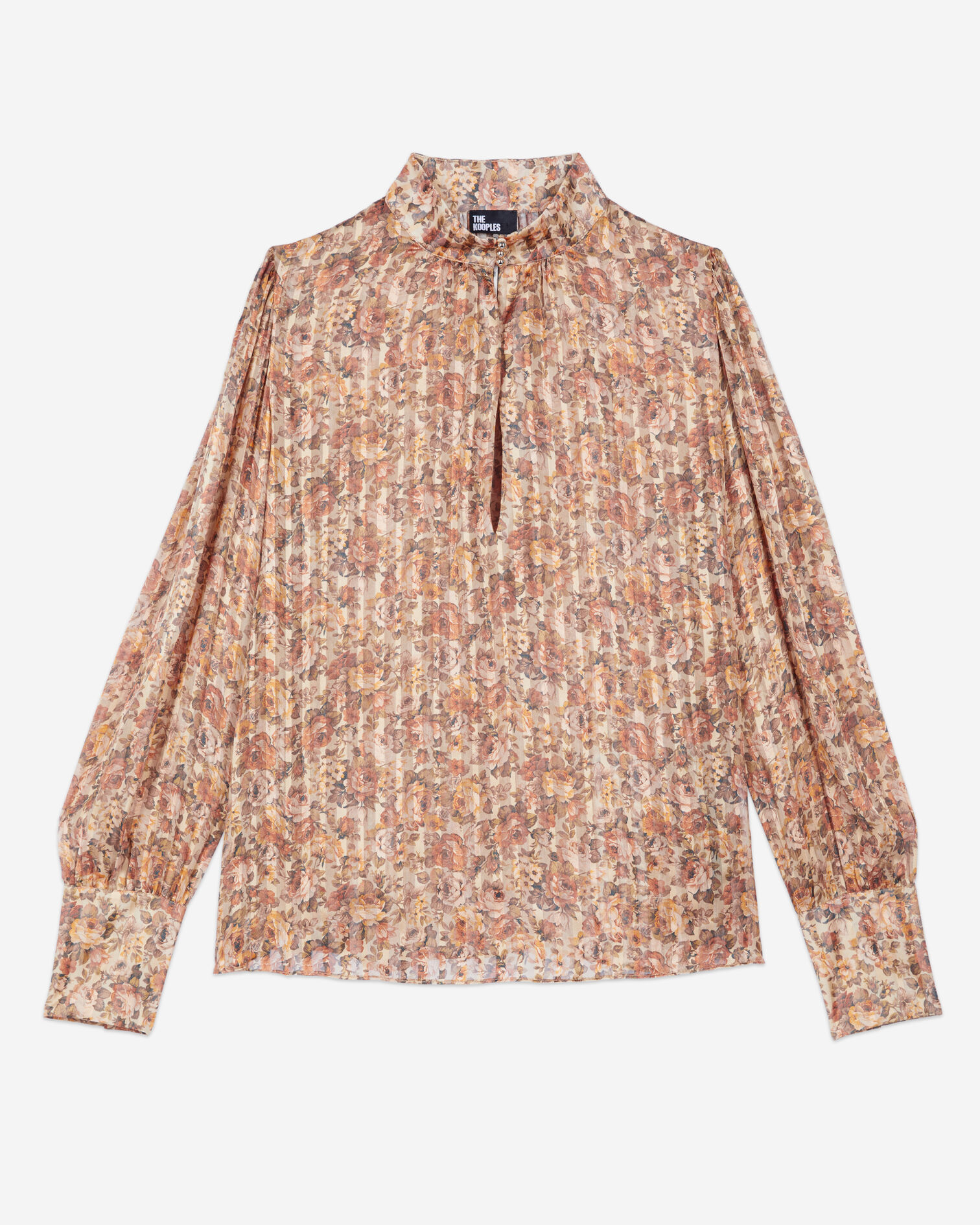Top en soie imprimé fleuri, CAMEL / BROWN, hi-res image number null