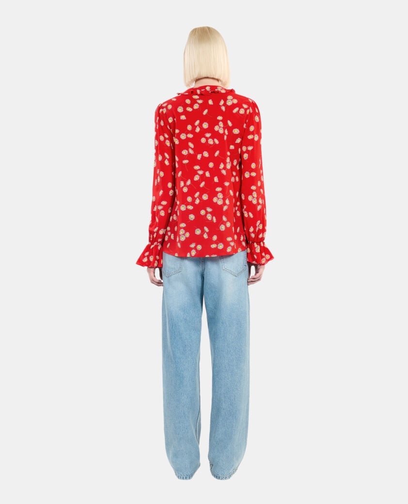 The Kooples MUJER RED / WHITE camisa con estampado floral y volantes