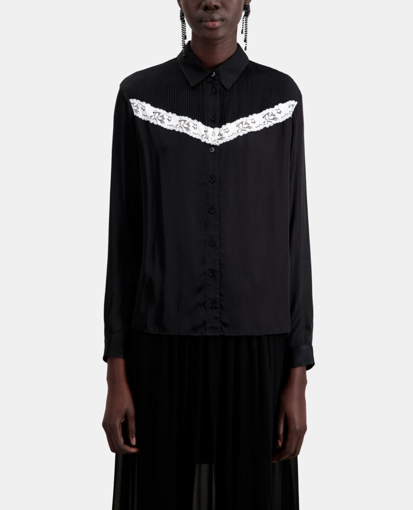 The Kooples FEMME BLACK chemise noire avec détail en dentelle