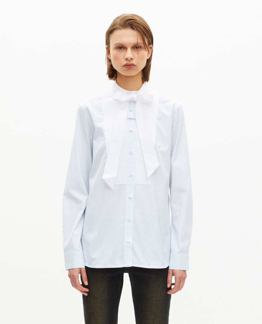 The Kooples FEMME BLUE WHITE chemise &agrave; fines rayures bleu clair