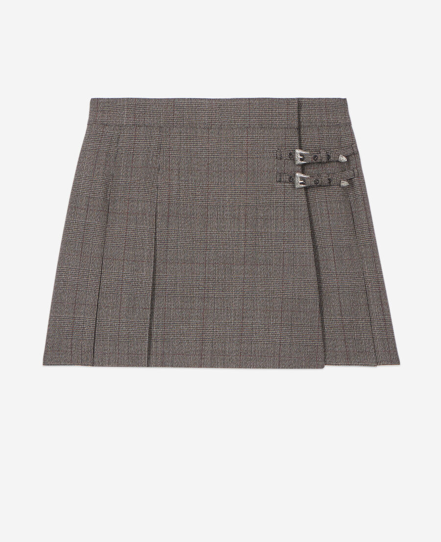 The Kooples WOMEN BROWN prince de galles short skirt in brown wool