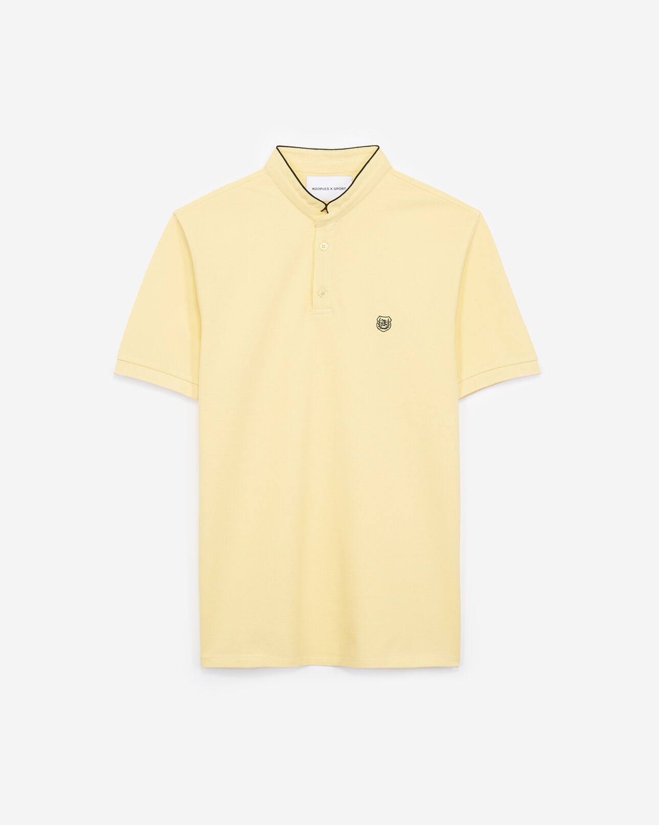 The Kooples H WHEAT YELLOW / BLACK embroidered yellow polo shirt with stand-up collar