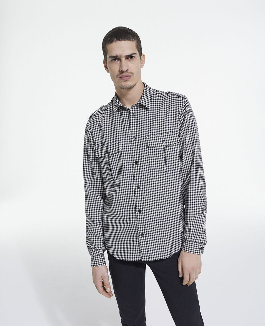 chemise col classique en laine à carreaux