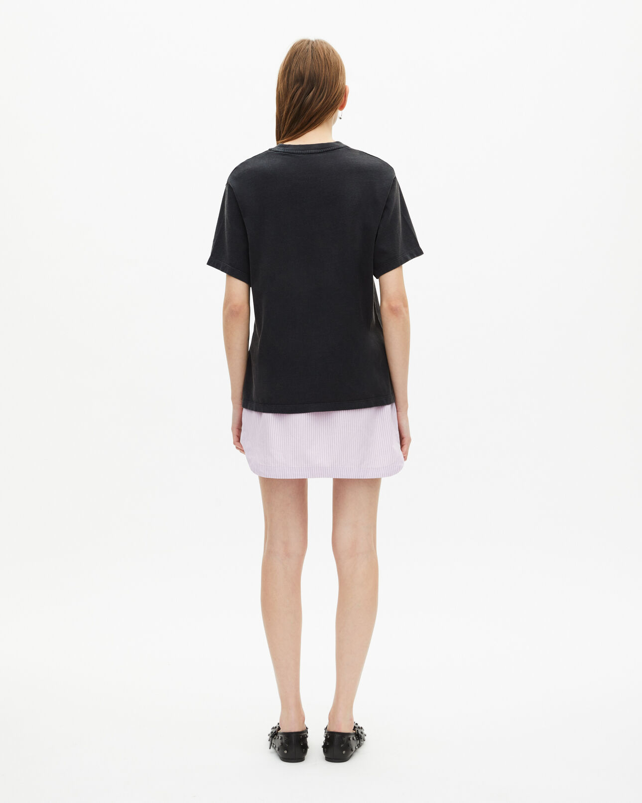 The Kooples DAMEN BLACK WASHED t-shirt mit siebdruck und verwaschenen schwarzen strasssteinen