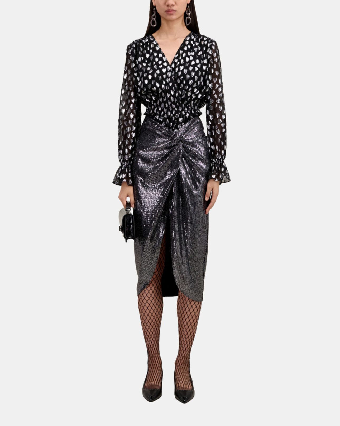 The Kooples DAMEN SILVER halblanger rock mit metalliceffekt