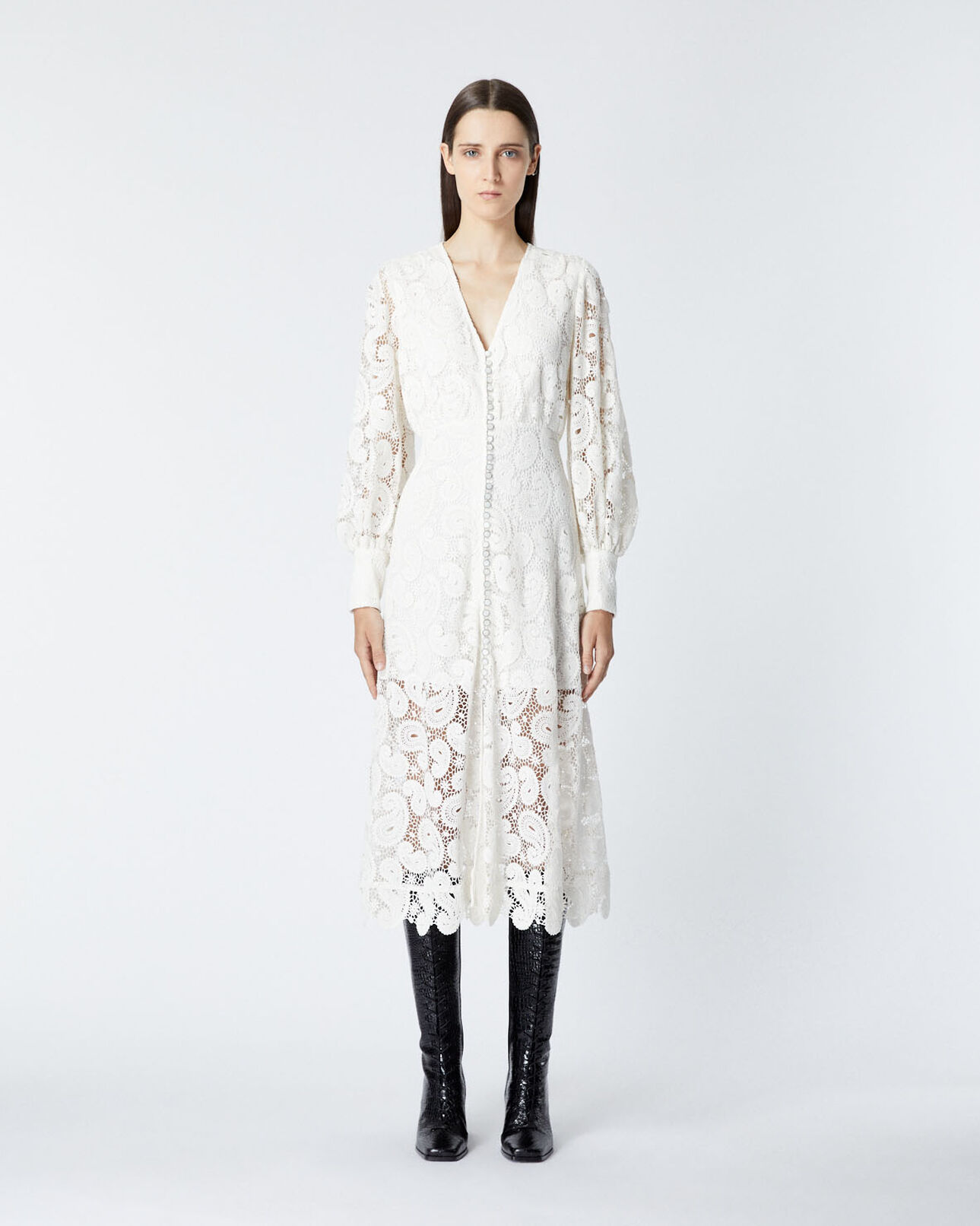 The Kooples WOMEN ECRU ecru long-sleeved lace dress
