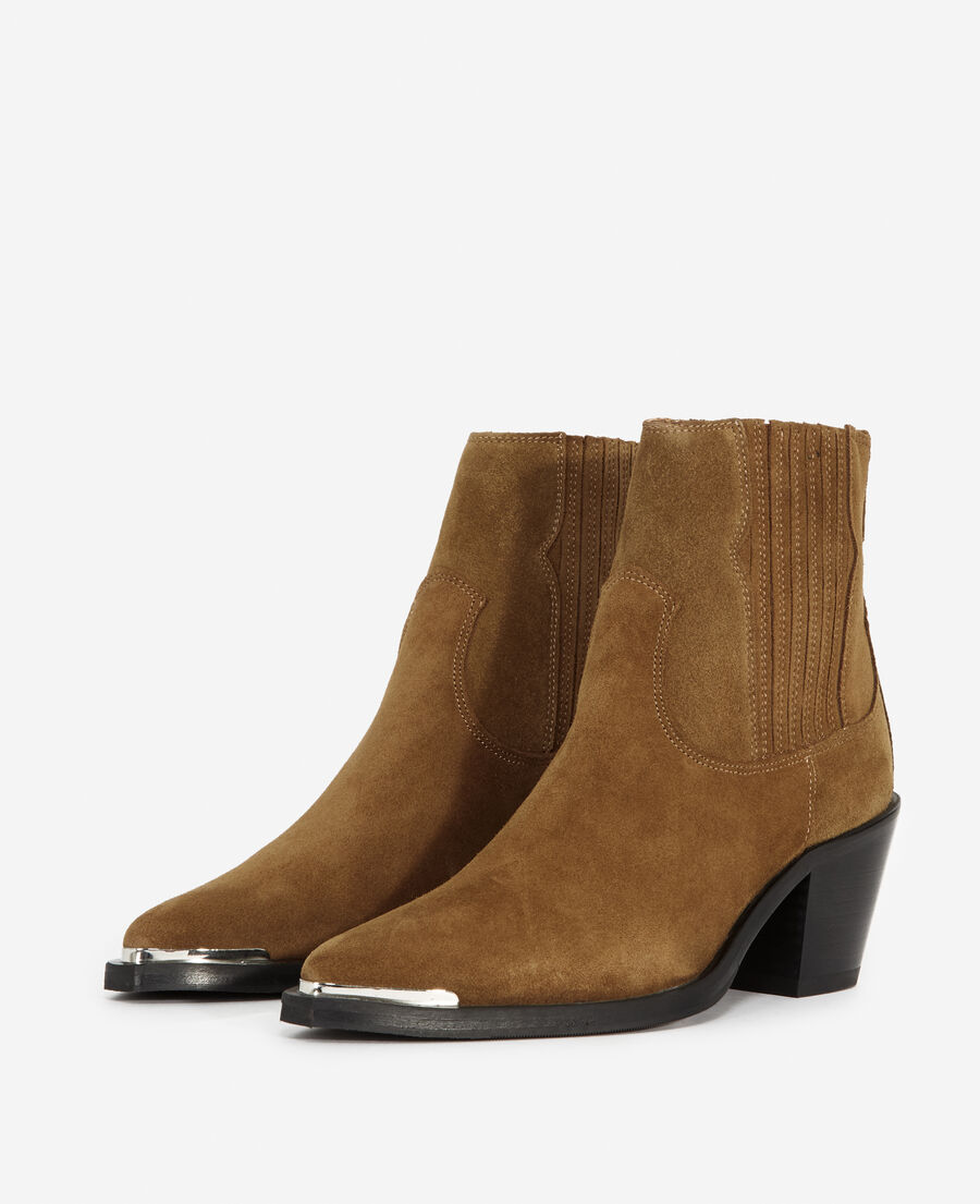 western-style camel suede ankle boots