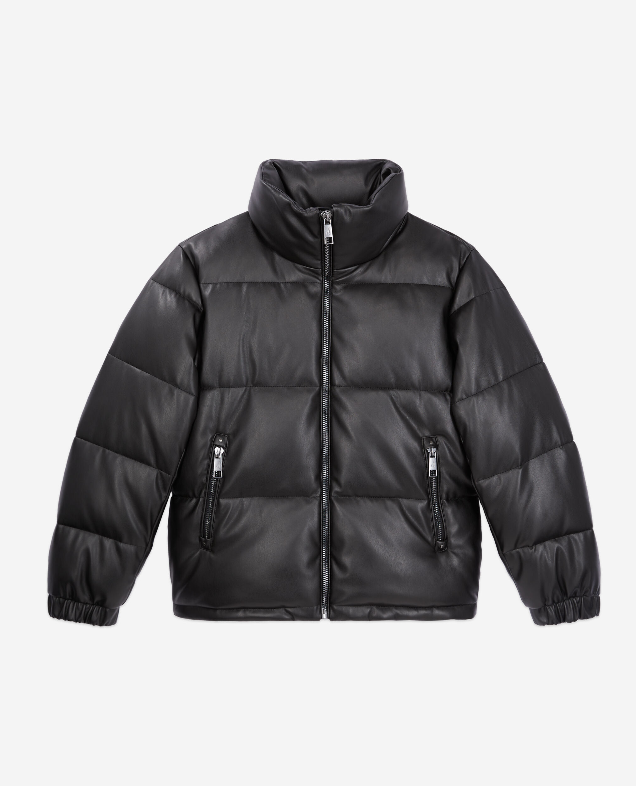 Black faux shop leather puffer jacket