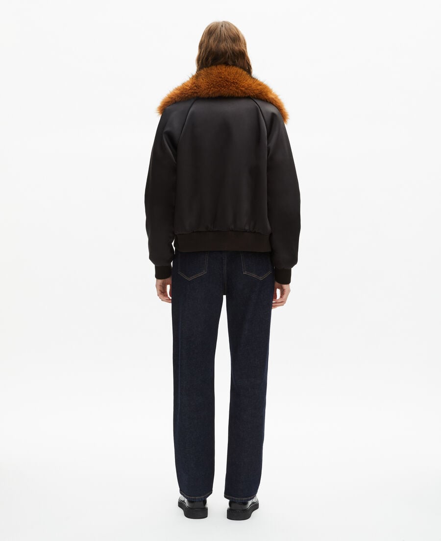 The Kooples FEMME BLACK blouson col fourrure satiné noir