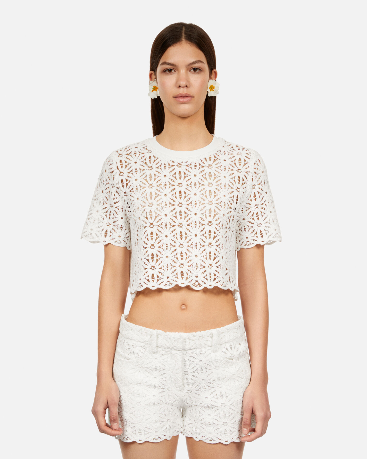 White guipure top, WHITE, hi-res image number null