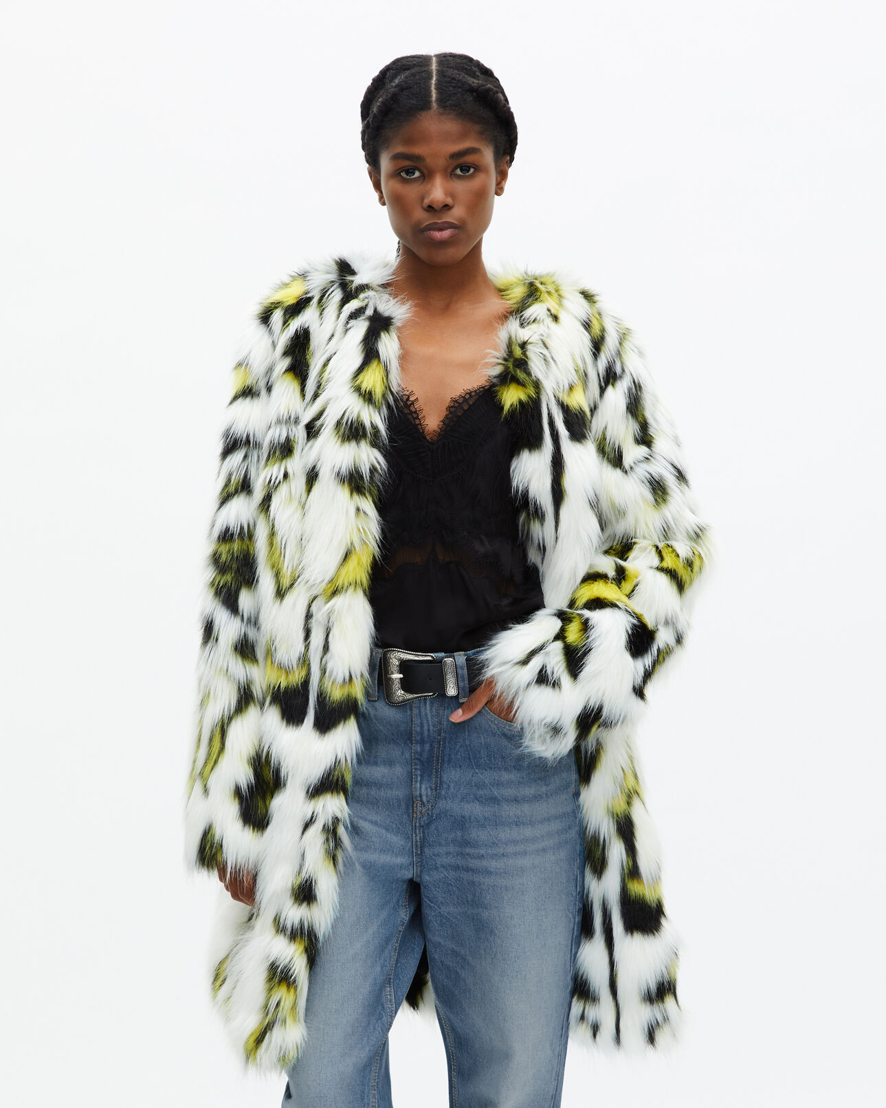 The Kooples FEMME WHITE manteau fausse fourrure imprimée