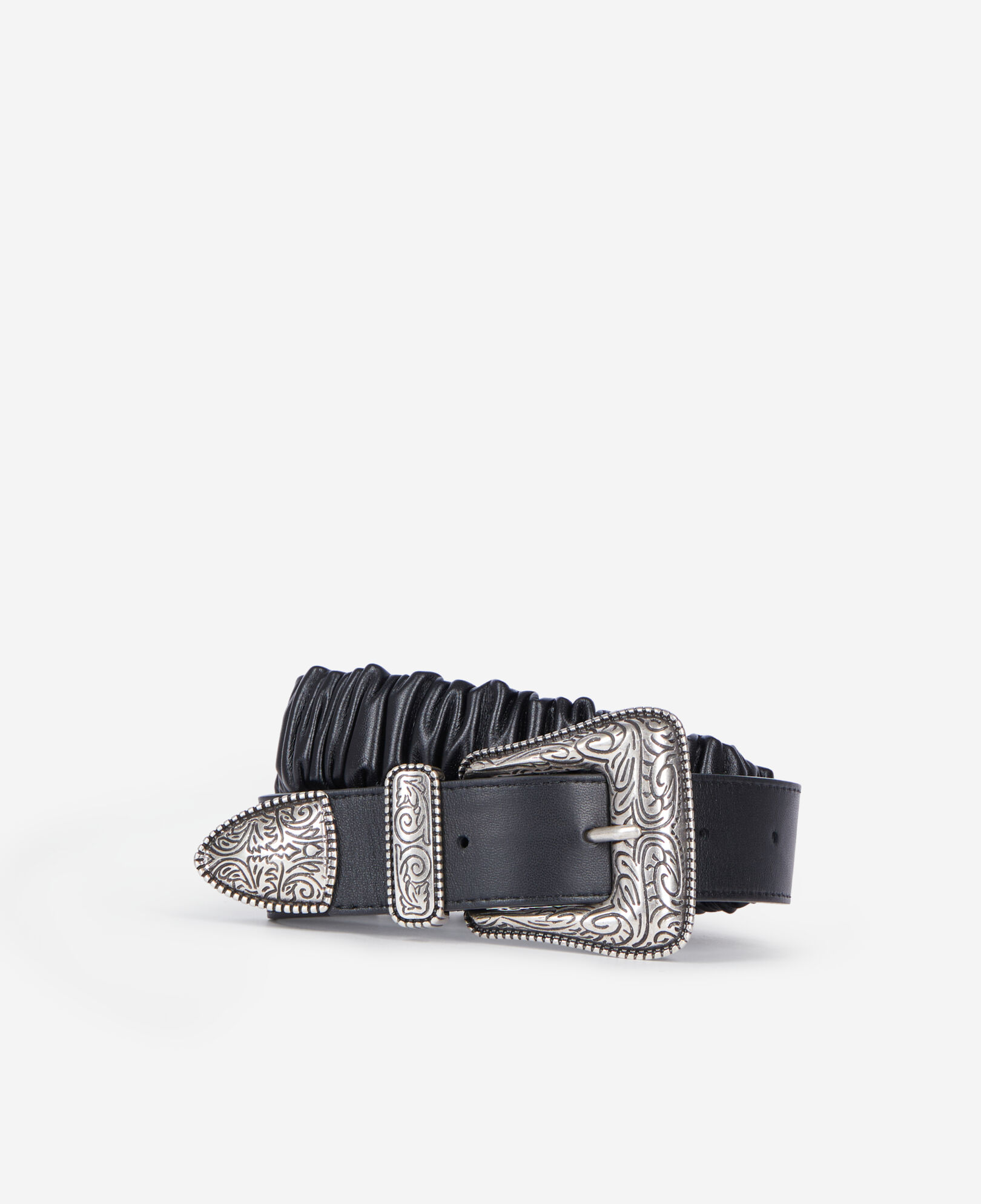 The Kooples DAMEN BLACK breiter schwarzer geraffter ledergürtel