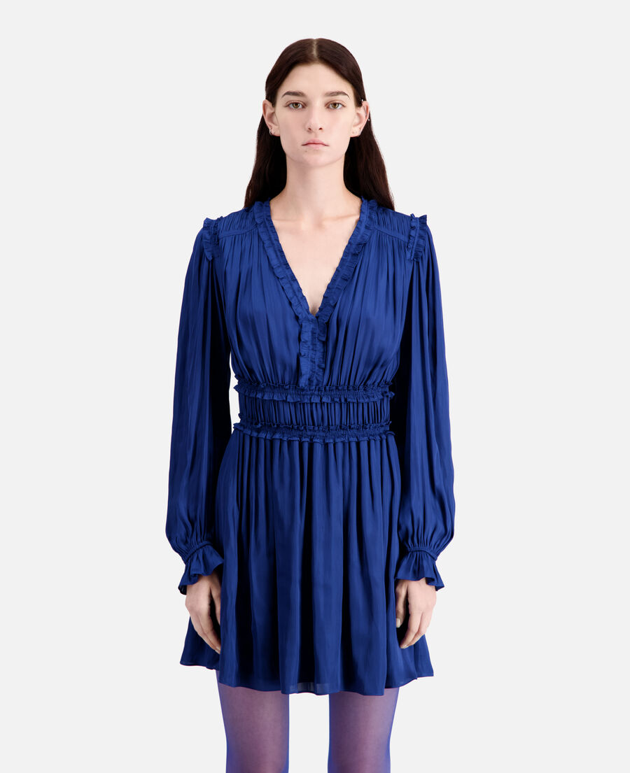 vestido corto azul fruncidos