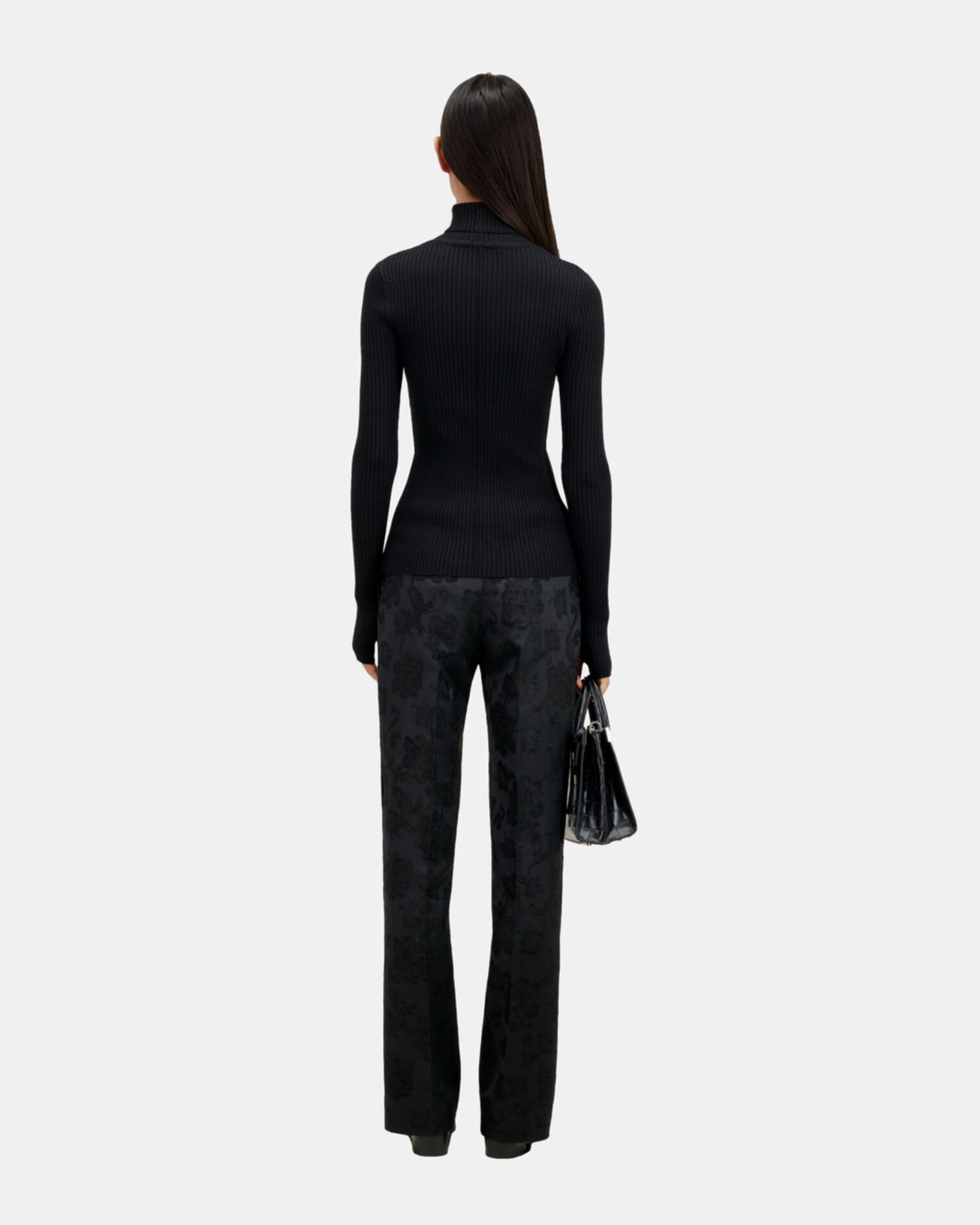 Black ribbed fine knit sweater, BLACK, hi-res image number null