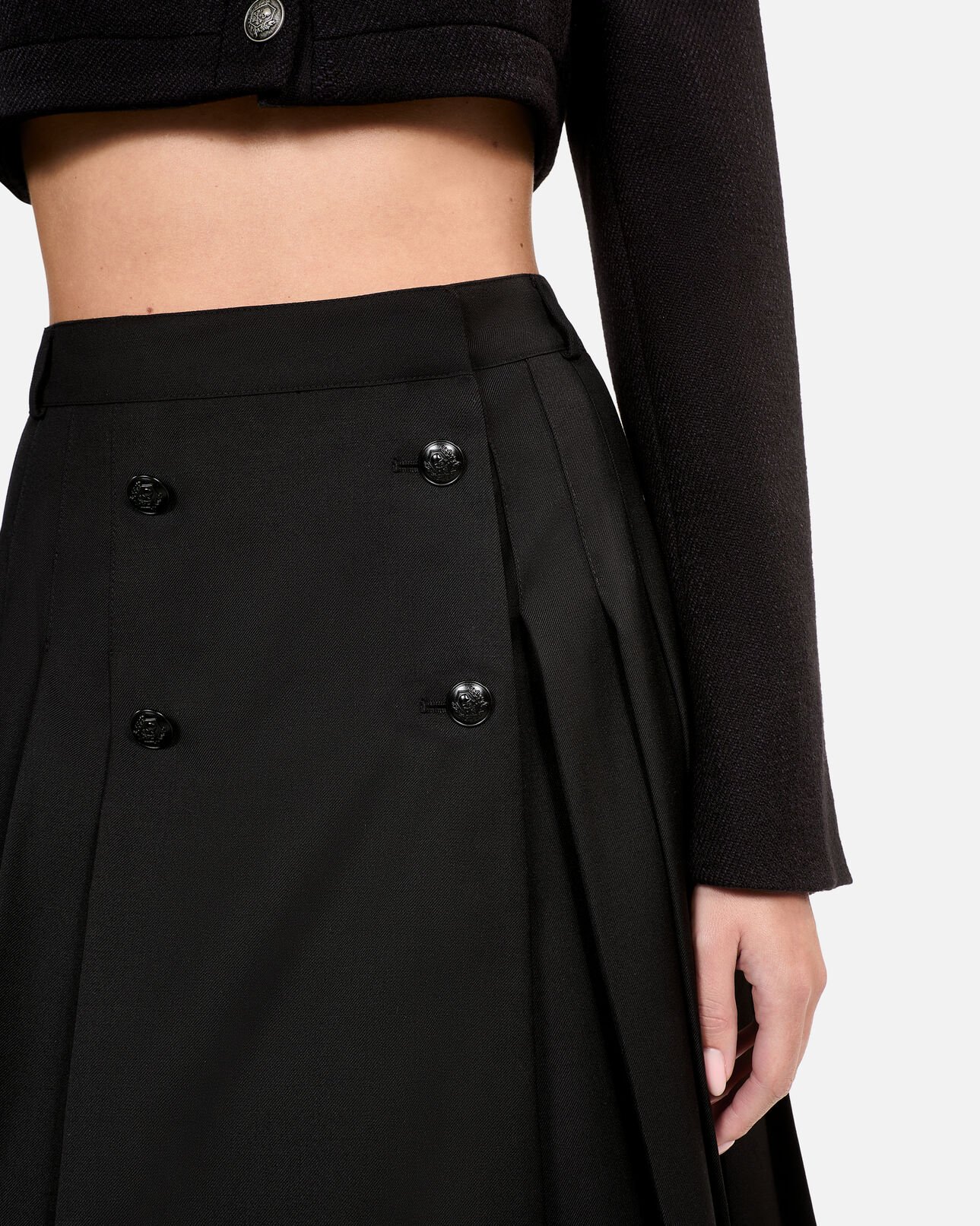 The Kooples WOMEN BLACK long black pleated skirt