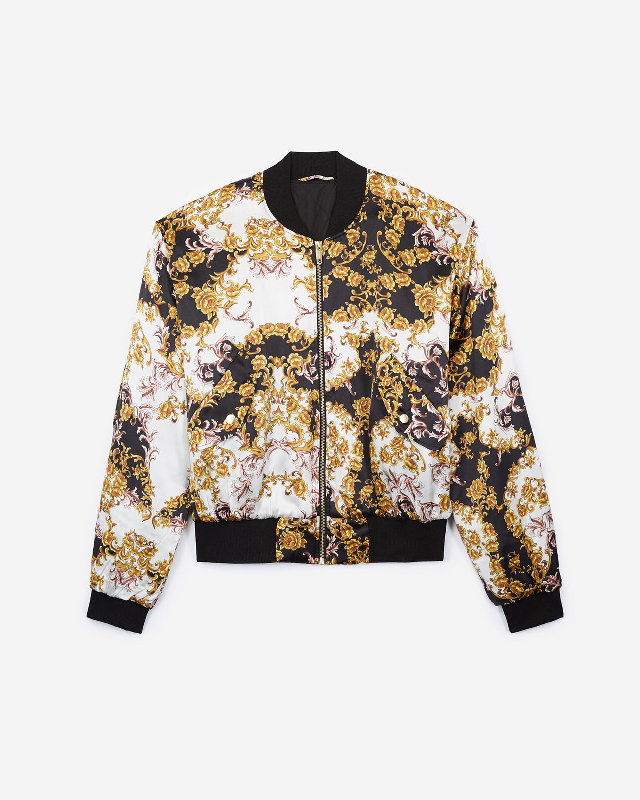 The Kooples WOMEN BLACK black silk jacket with baroque print